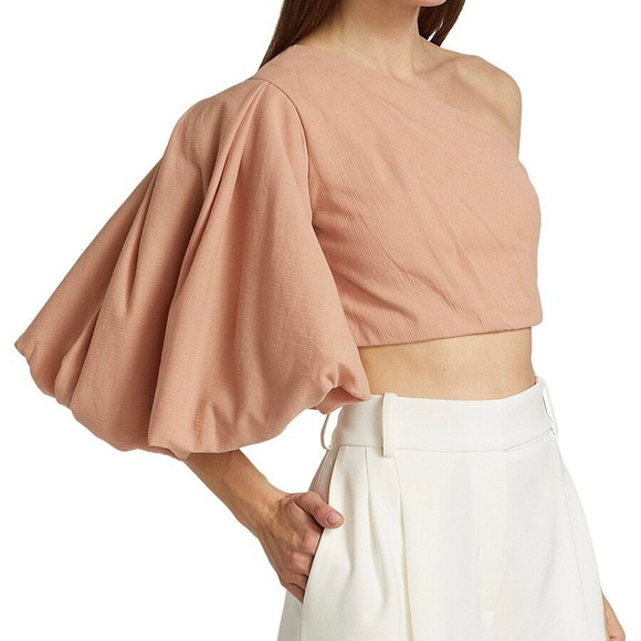No Pise La Grama La Enamorada Top (Sz XS) One Shoulder Puff Sleeve Rose Khaki - Picture 6 of 15